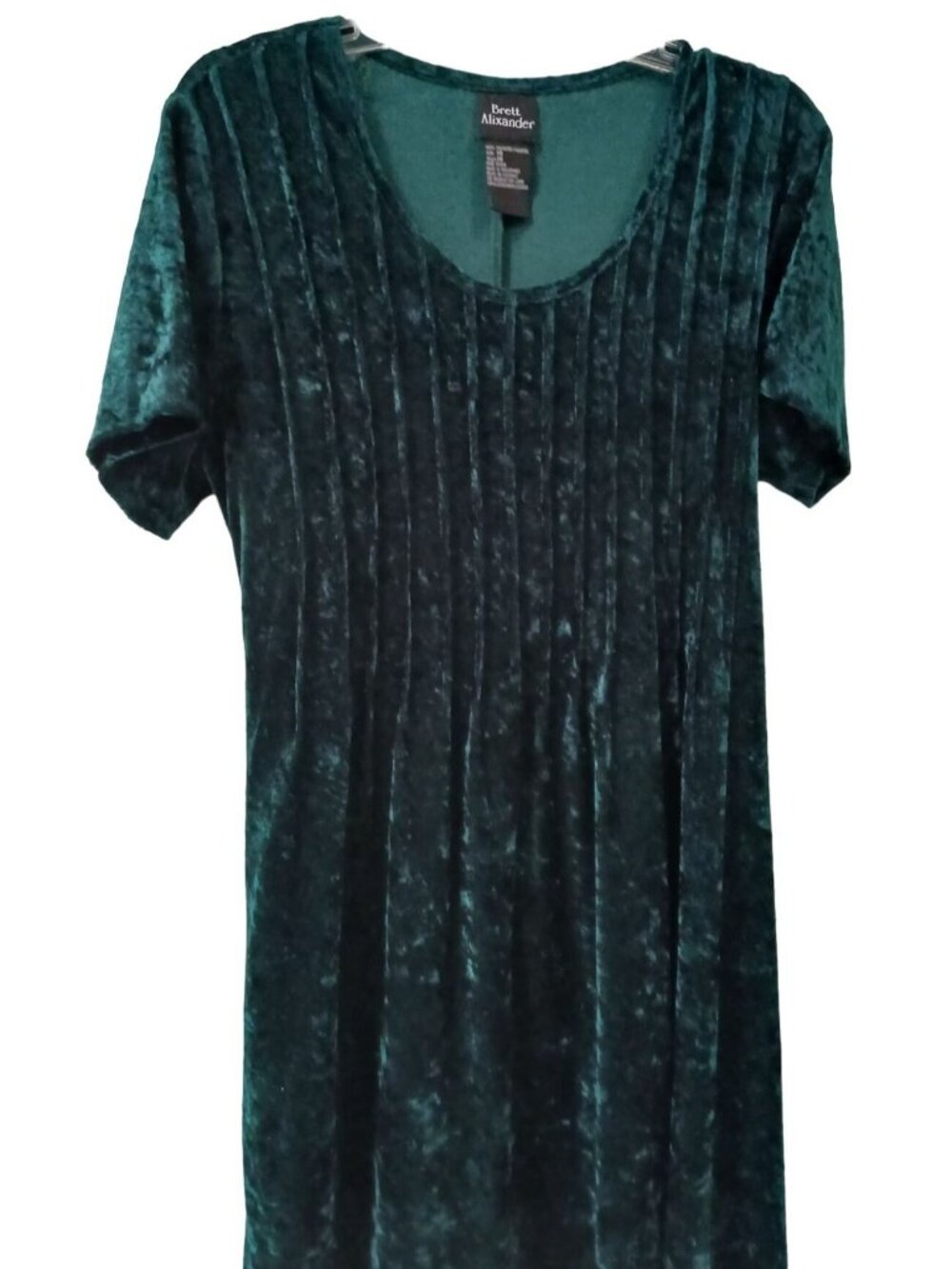 Brett Alexander Green Crushed Velvet Midi Dress Womens 14 Tie-Back Pin-Tuck #V9